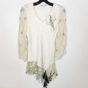 Spencer Alexis Women Asymmetrical Blouse Top Sz 10 Boho Artsy Fairy Ivory